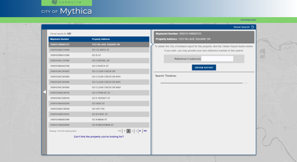 Conduits Parcel Search