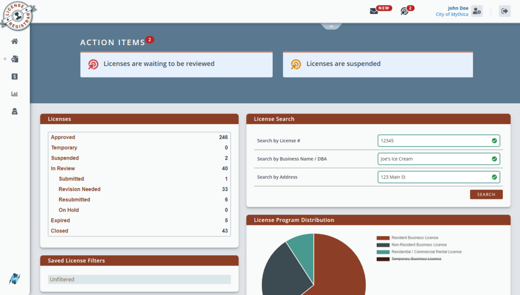 License Registrar Dashboard