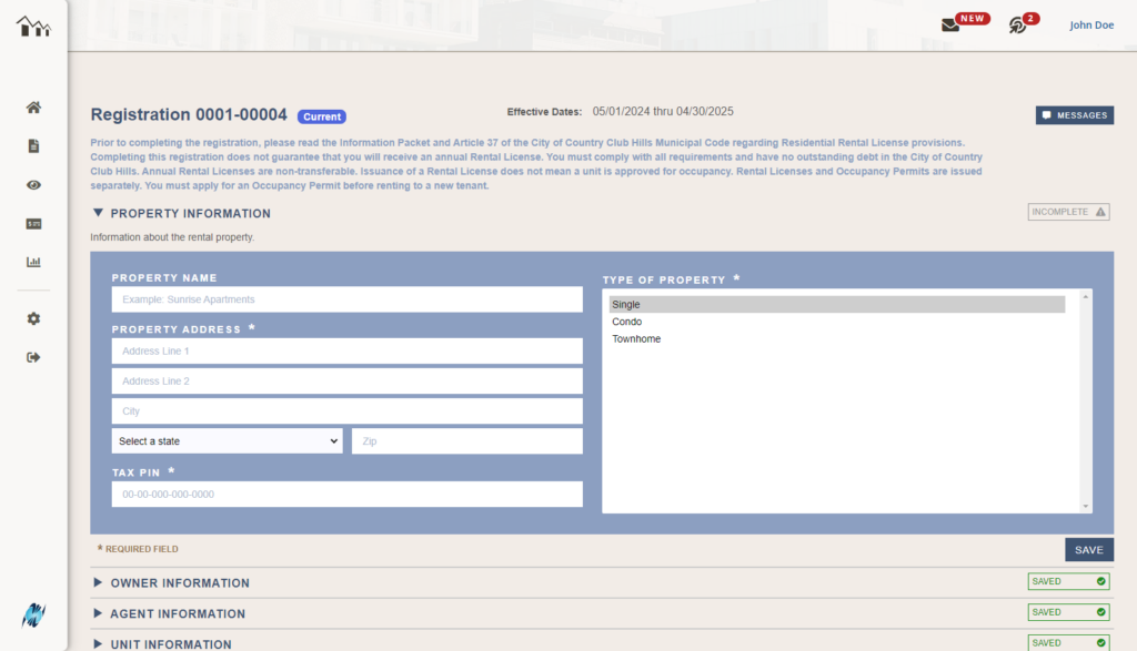 Rental Registrar Registration Form